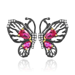 Natural Colourful Gemstone Creative Butterfly Sterling Silver Studs for Women