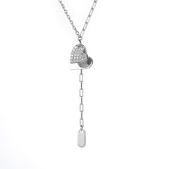 (Two Colours) White Zircon Double Hearts with Tassles Pendants Collarbone Necklace for Women