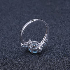 Round Cut Natural Blue Topaz Silver Ring