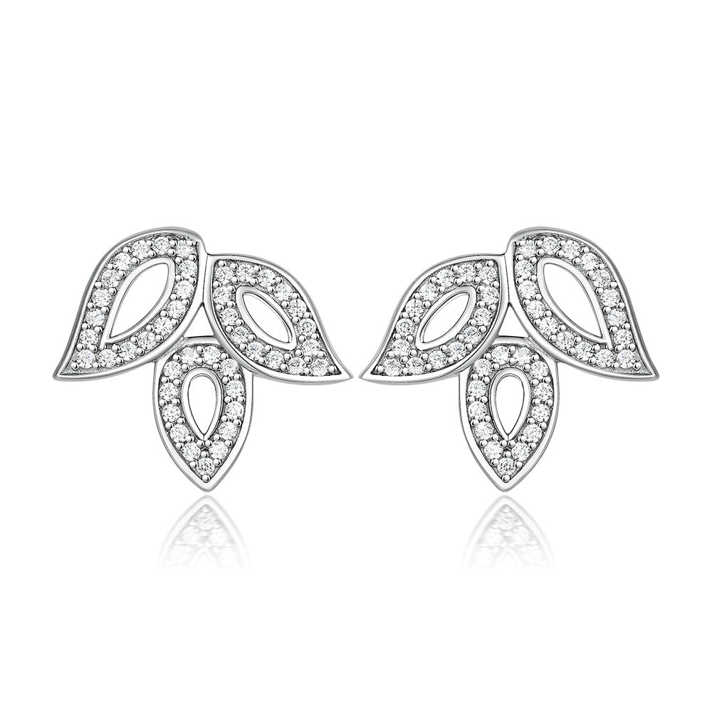 Zircon Leaf Silver Studs Earrings for Women