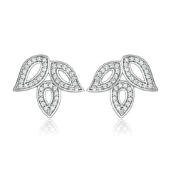 Zircon Leaf Silver Studs Earrings for Women