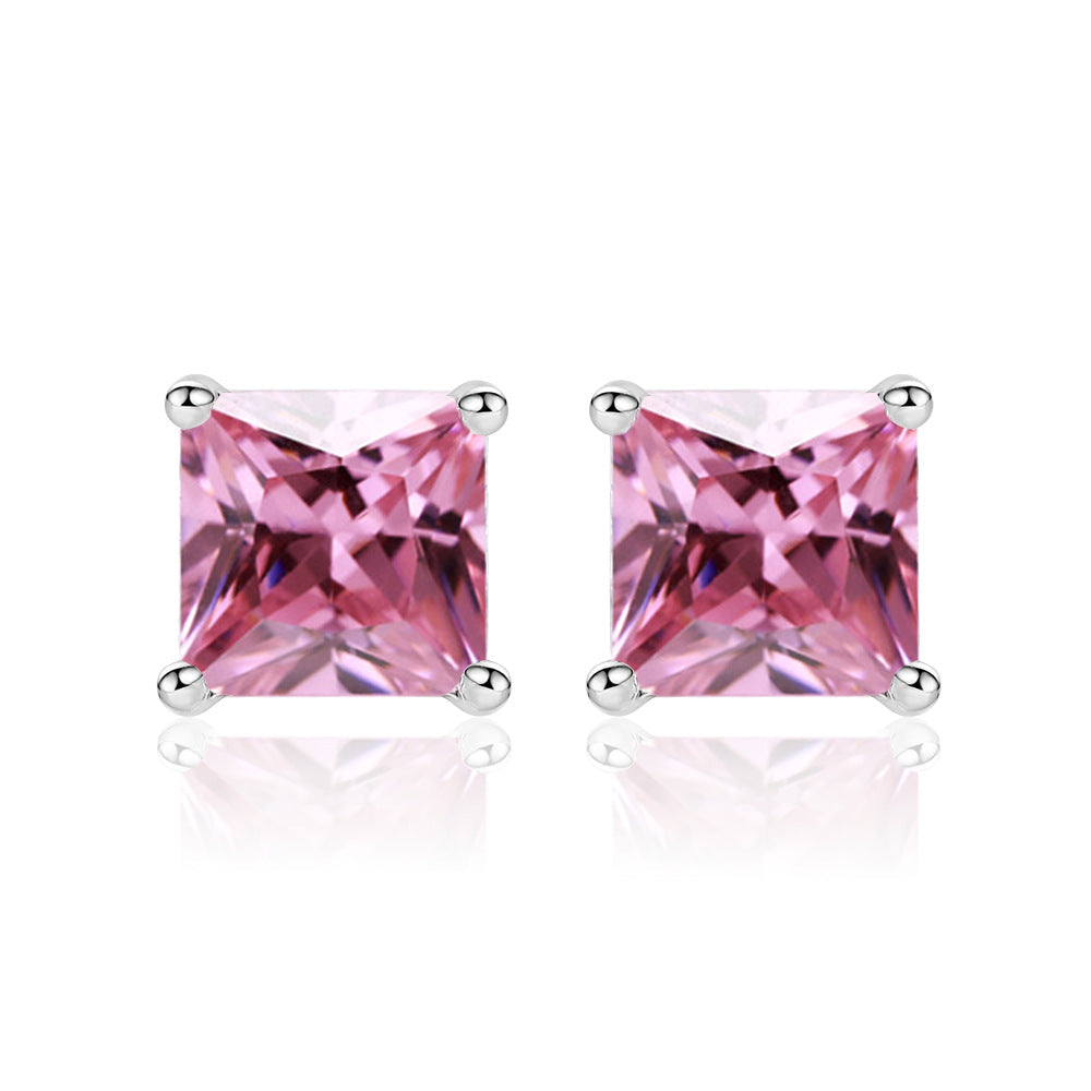 Princess Cut Zircon Silver Studs Earrings for Women