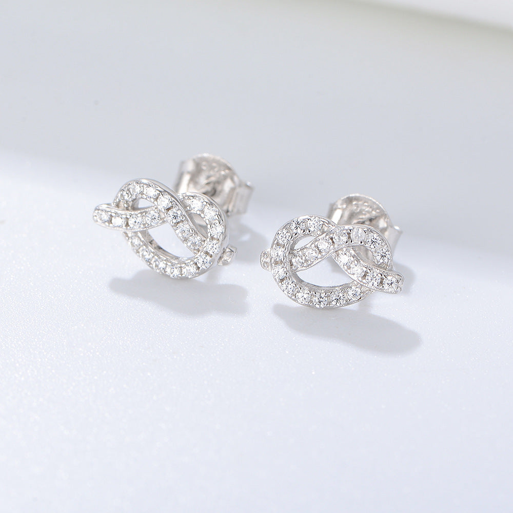 Zircon Knot Silver Studs Earrings for Women