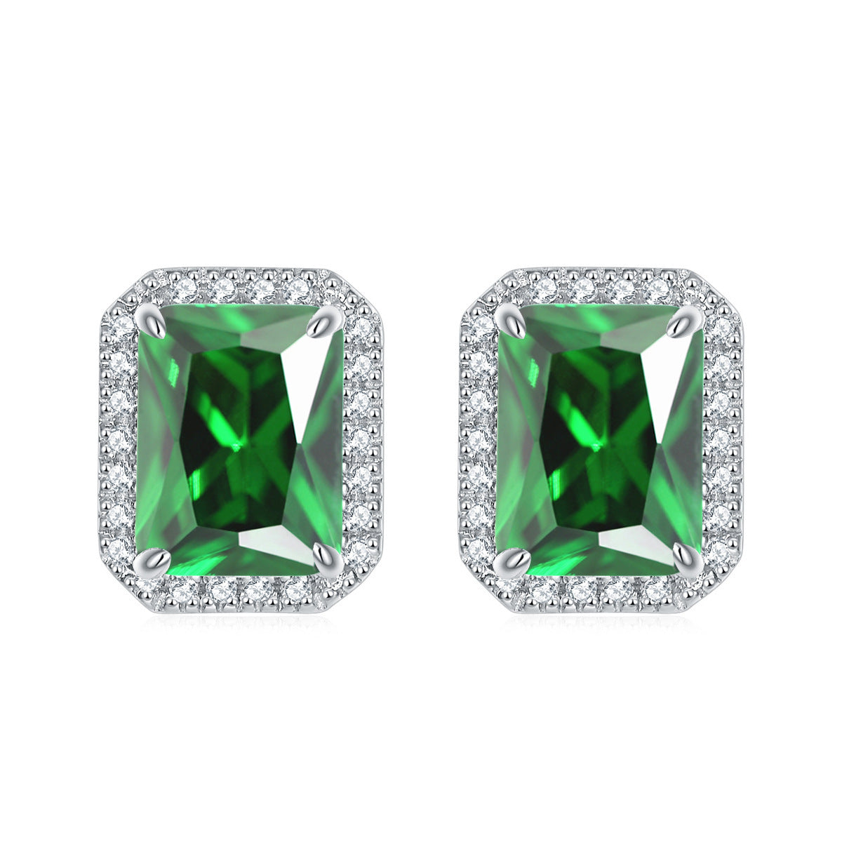 Rectangular Zircon Solesta Halo Silver Studs Earrings for Women