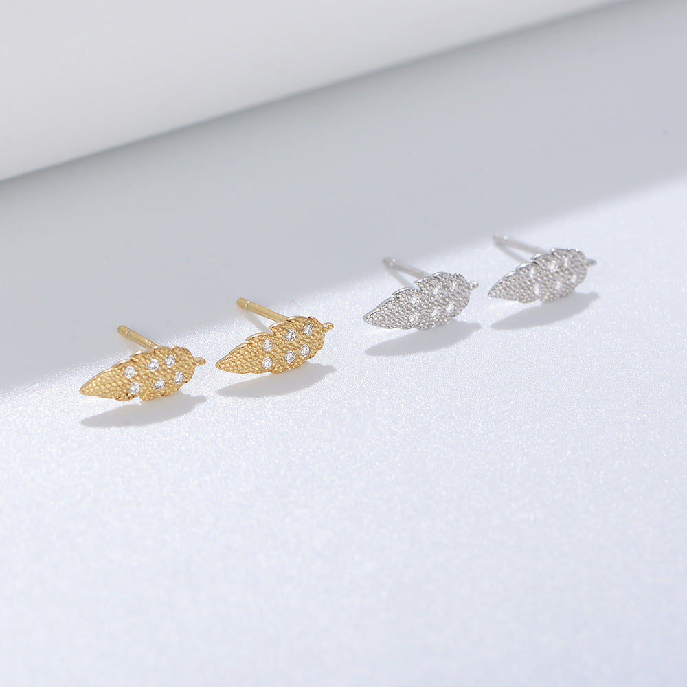 Leaf with Zircon Silver Studs Earrings for Women