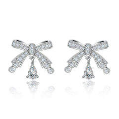 Pear Shape Zircon Bowknot Sterling Silver Stud Earrings