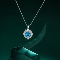 Petals Halo Square Blue Zircon Necklace