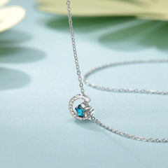 Blue Zircon Star with Moon Silver Necklace for Women