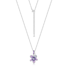 Purple Enamel Orchid Pendant Zircon Sterling Silver Necklace