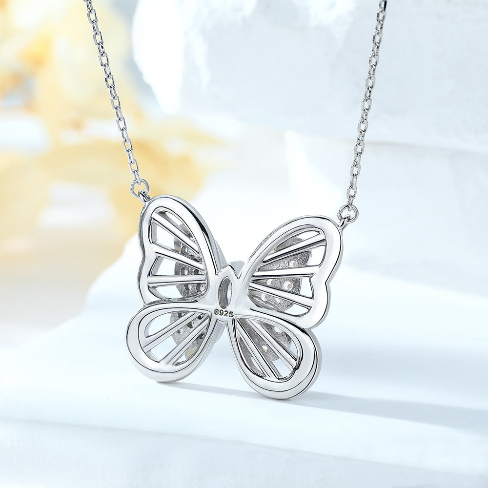 Zircon Hollow Butterfly Pendant Silver Necklace for Women