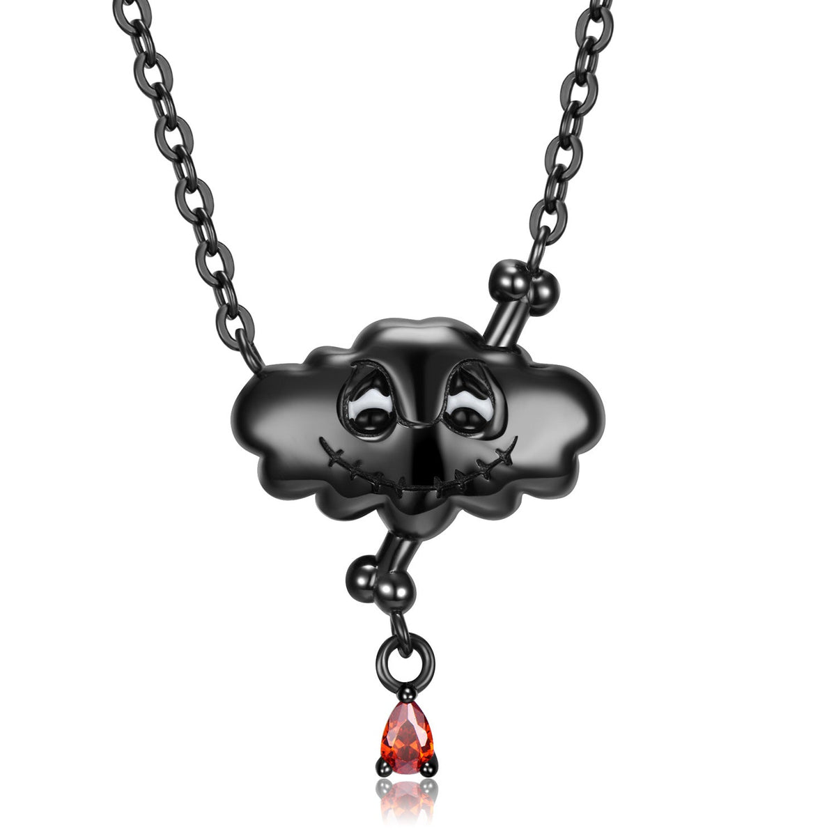 Halloween Sad Skull Cloud Zircon Silver Necklace