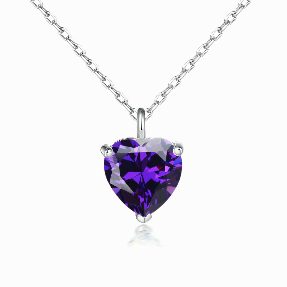 Heart Zircon Pendant Silver Necklace for Women