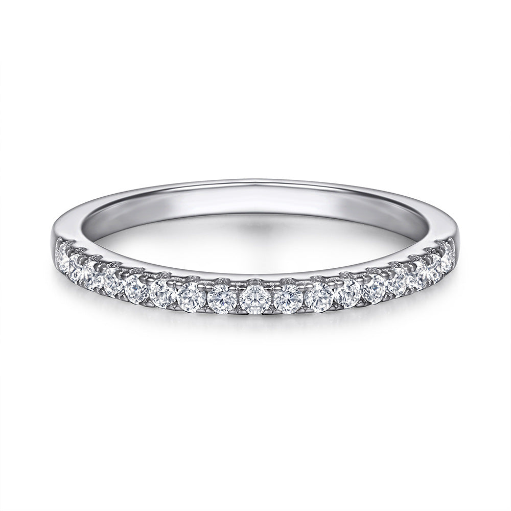 Round Zircon Double Square Soleste Halo with Half Eternity Silver Ring Set