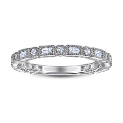 Half Row Rectangle and Round Zircon Silver Ring for Women