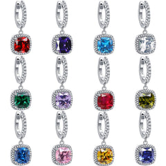 Square Zircon Soleste Halo Pendant Silver Hoop Earrings for Women