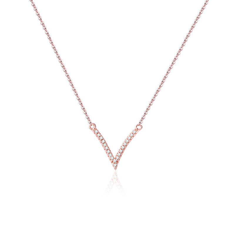 Zircon Letter V Pendant Silver Necklace