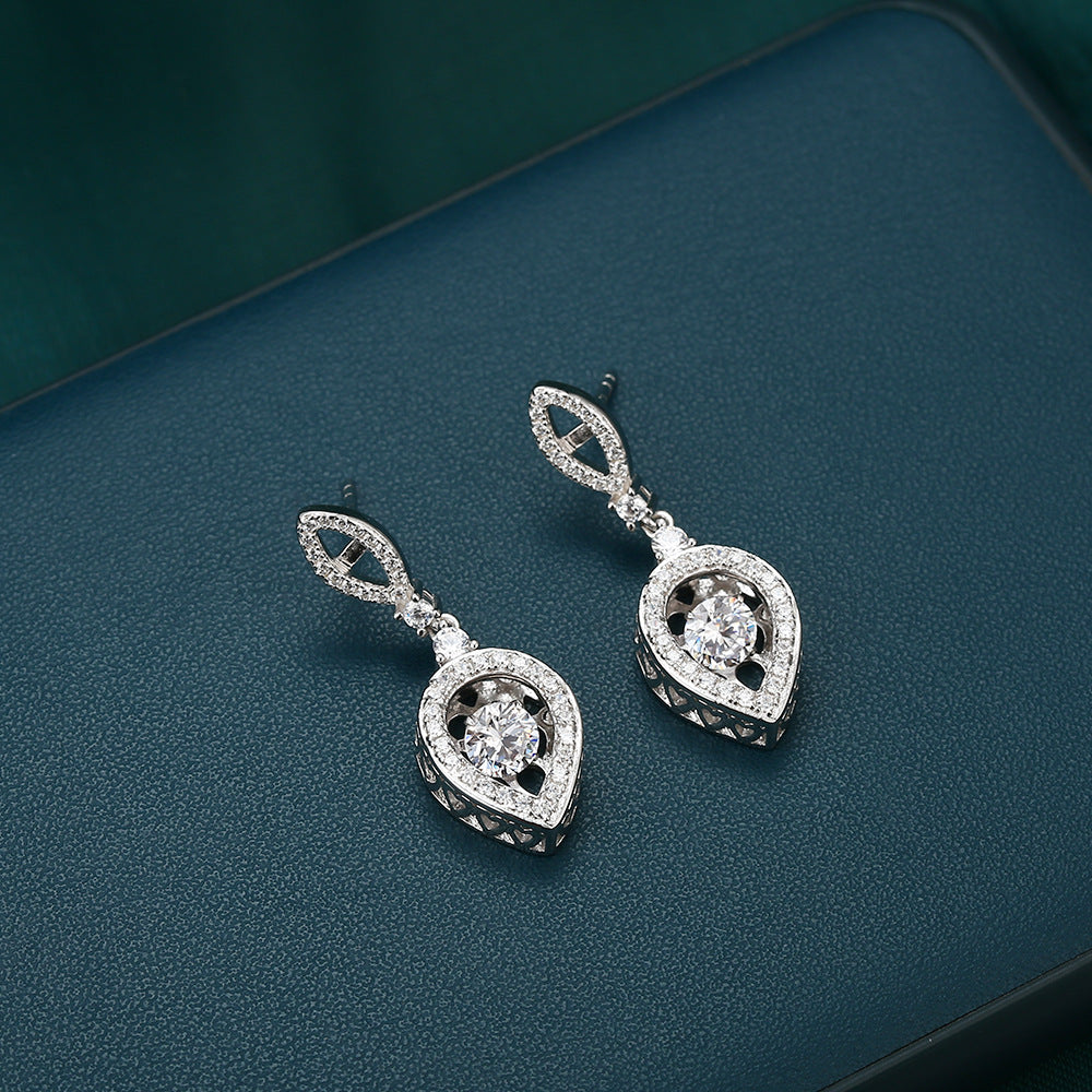 Zircon Devil's Eye with Hollow Pear Drop Silver Drop Earrings for Women