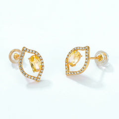 Yellow Oval Zircon Lemon Sterling Silver Stud Earrings