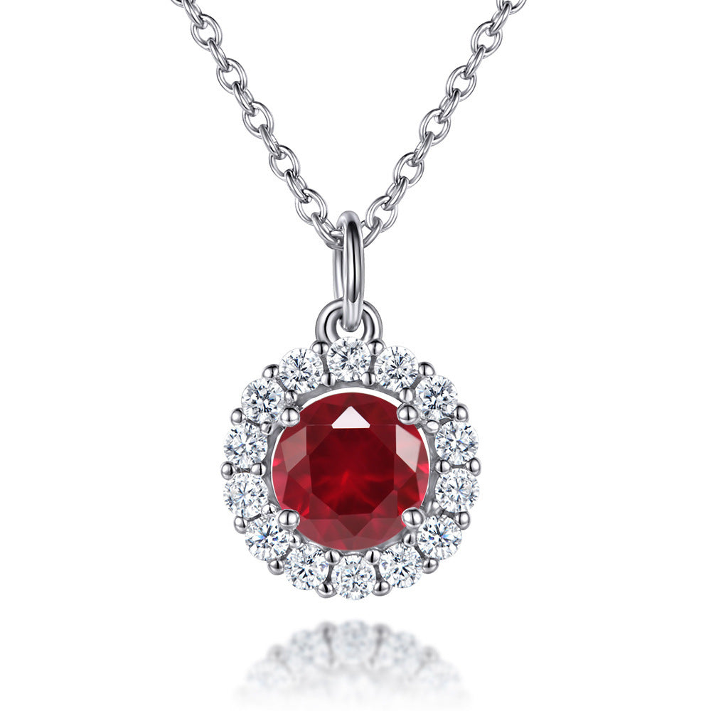 Soleste Halo with Round Zircon Pendant Silver Necklace for Women