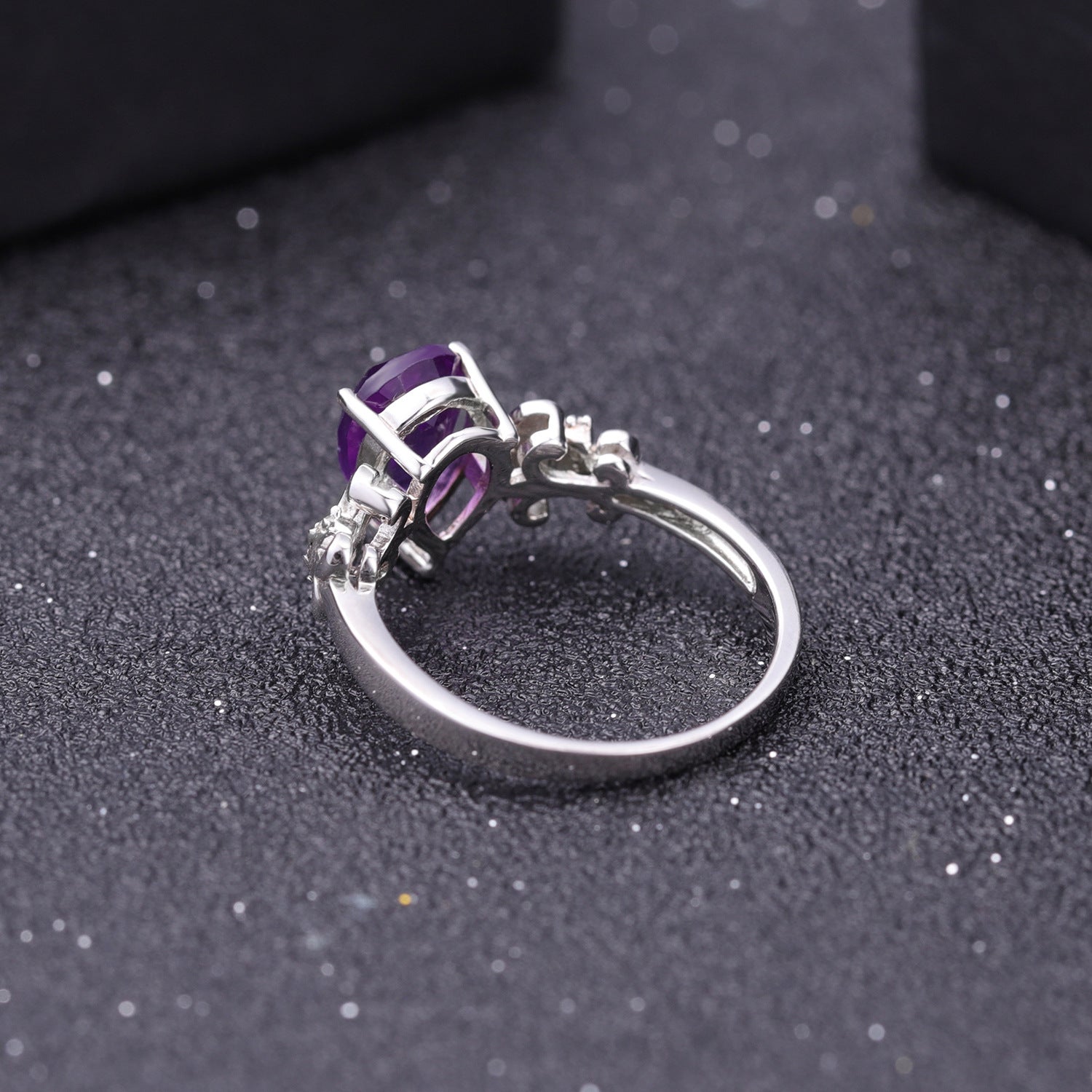 Retro Pear Shape Natural Amethyst Silver Ring