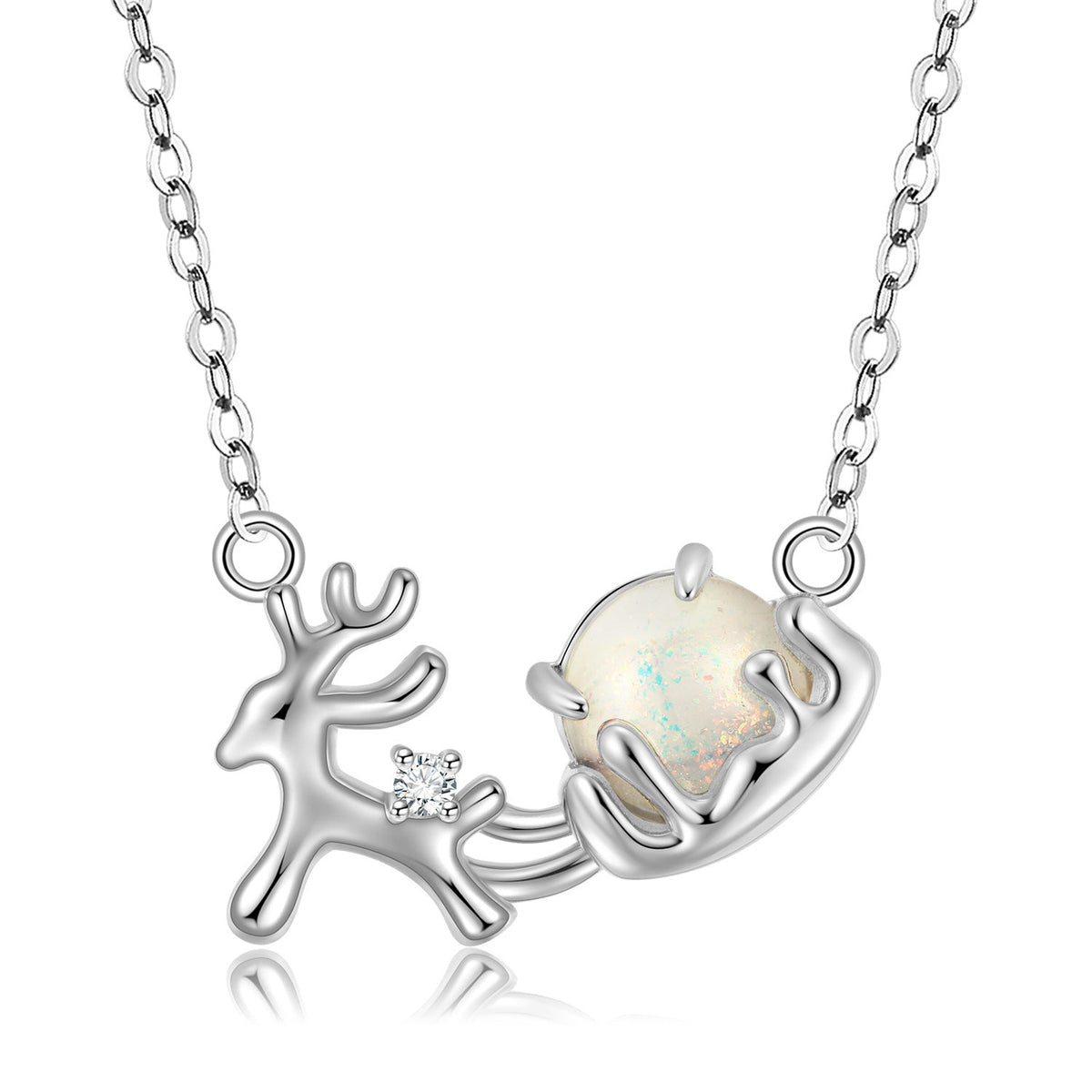 Christmas Elk Pendant Silver Necklace