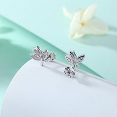 Zircon Leaf Silver Studs Earrings for Women