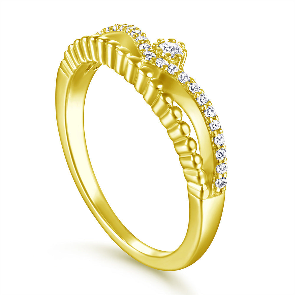 Round Zircon Modern Split Shank Silver Ring
