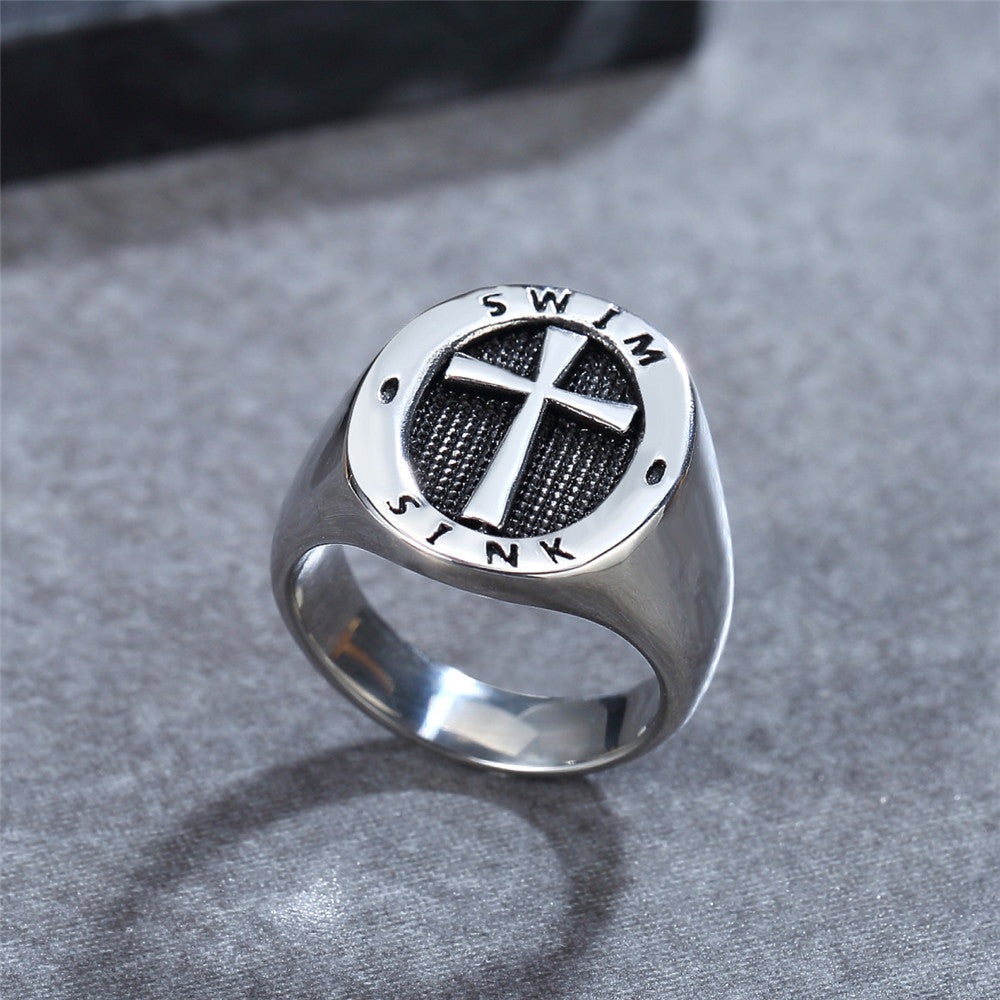 Byzantine Cross Oval Titanium Steel Ring for Men