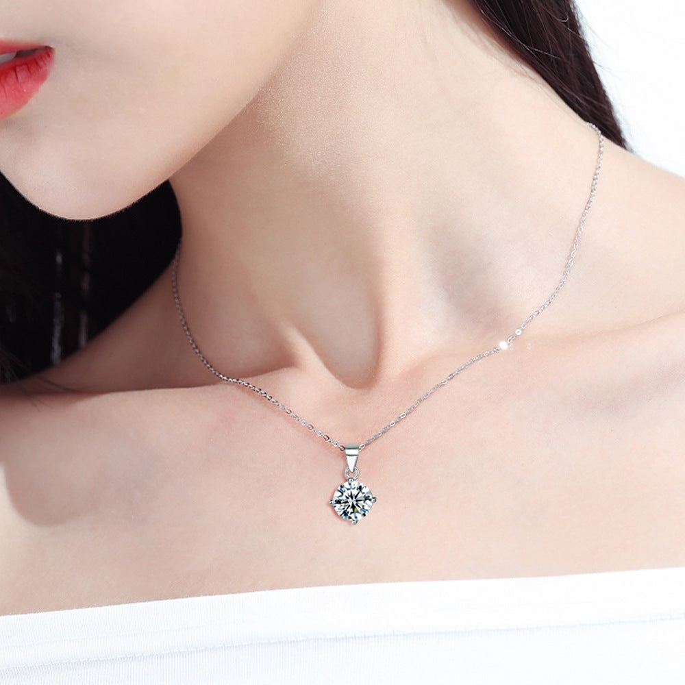 Round Zircon Pendant Silver Necklace for Women