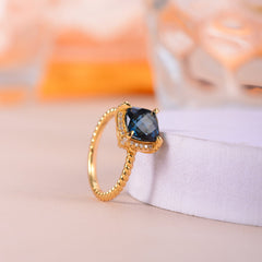 Soleste Halo Square Natural London Blue Topaz Silver Ring