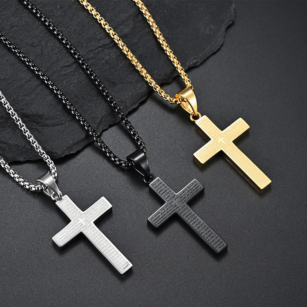 Scripture Latin Cross Titanium Steel Pendant for Men