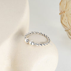 Small Beads Spiral Twists Design Opening Sterling Silver Ring