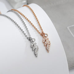 Zircon Leaf Pendant Silver Necklace for Women