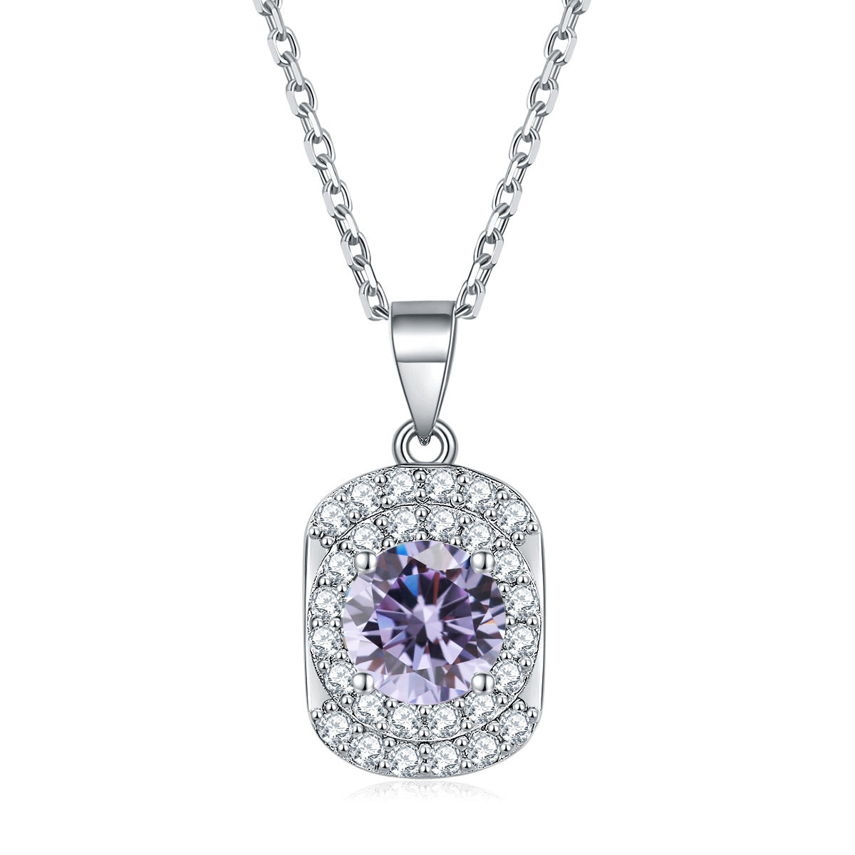 Arc Rectangle with Colourful Round Zircon Pendant Silver Necklace for Women