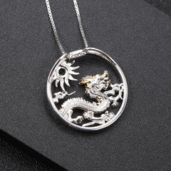 Chinese Style Element Design Zodiac Series Dragon Natural Gemstone Pendant Silver Necklace for Women