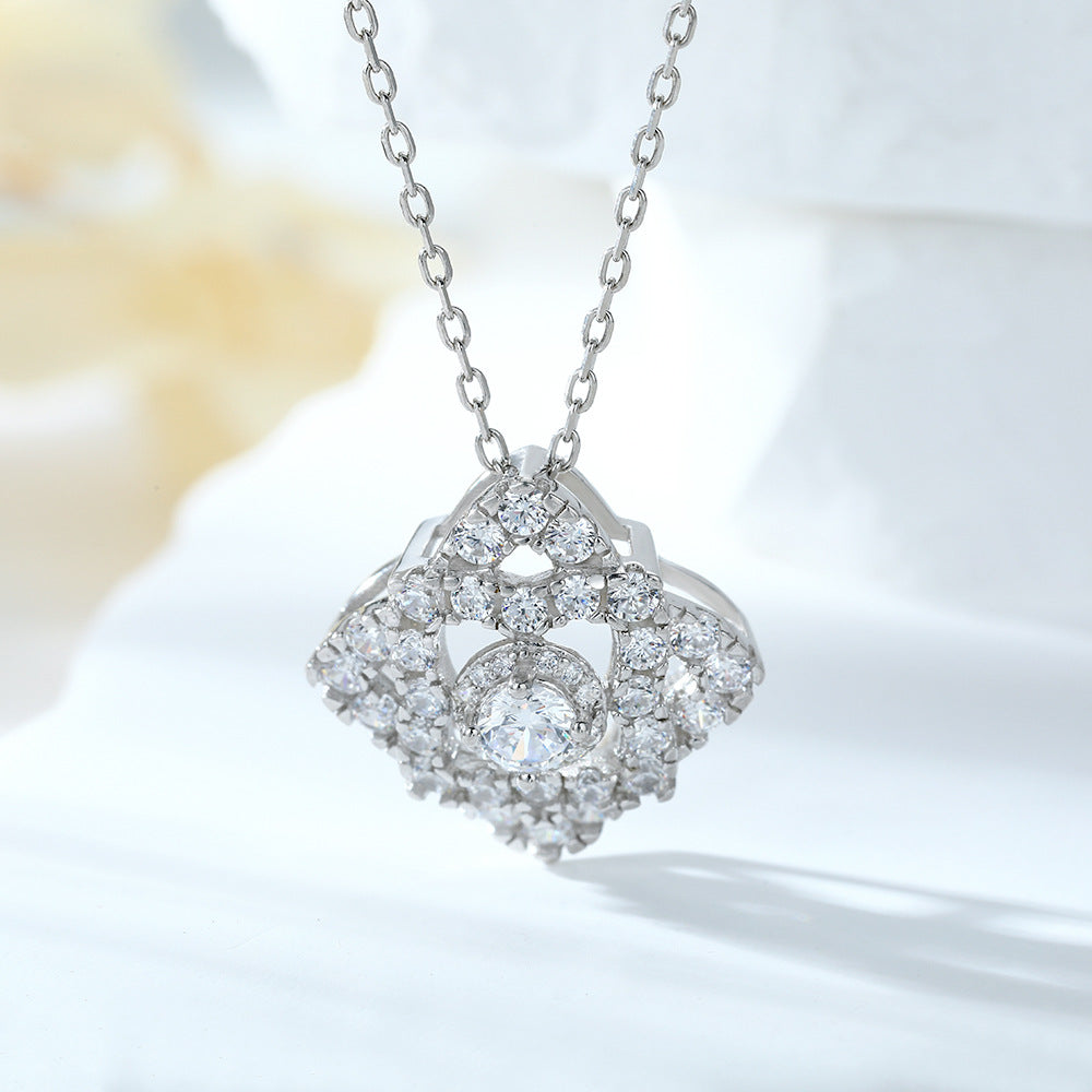 Zircon Geometry Rhombus Pendant Silver Necklace for Women