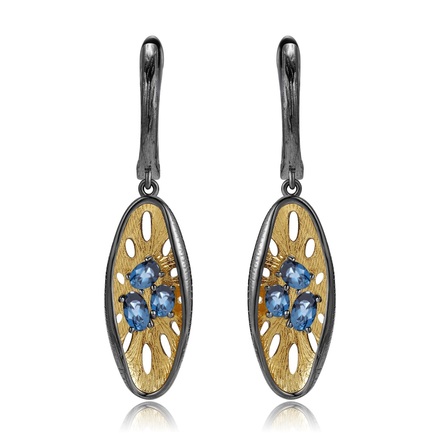 Italian Design Inlaid Colourful Gemstones Creative Lotus Root Shape Silver Drop Earrings for Women