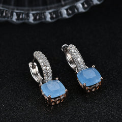 Natural Colourful Gemstone Square Silver Drop Earrings for Women