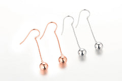 Round Bead Silver Drop Earrings for Women