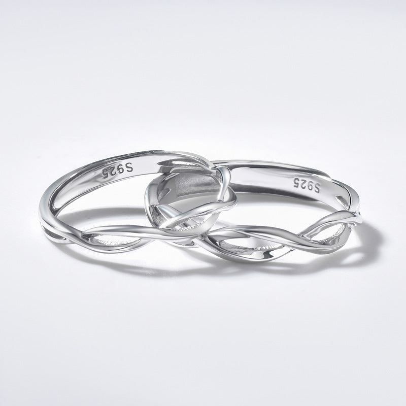 Interwoven Line Design Silver Couple Ring