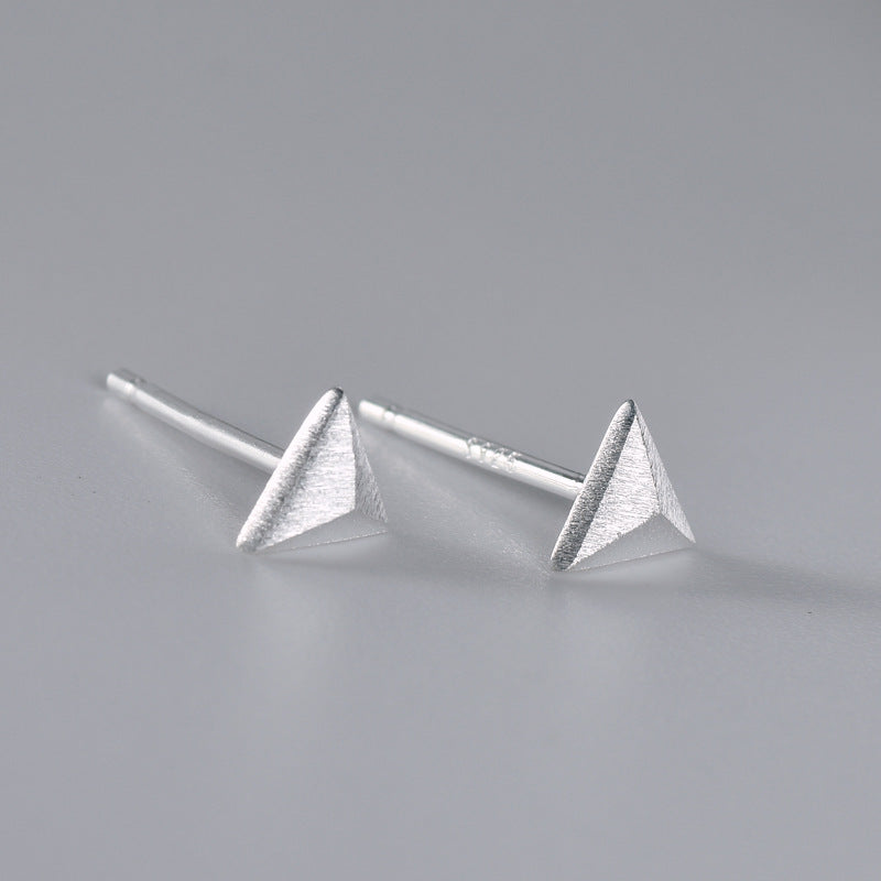 Brushed Triangle Silver Stud Earrings for Women