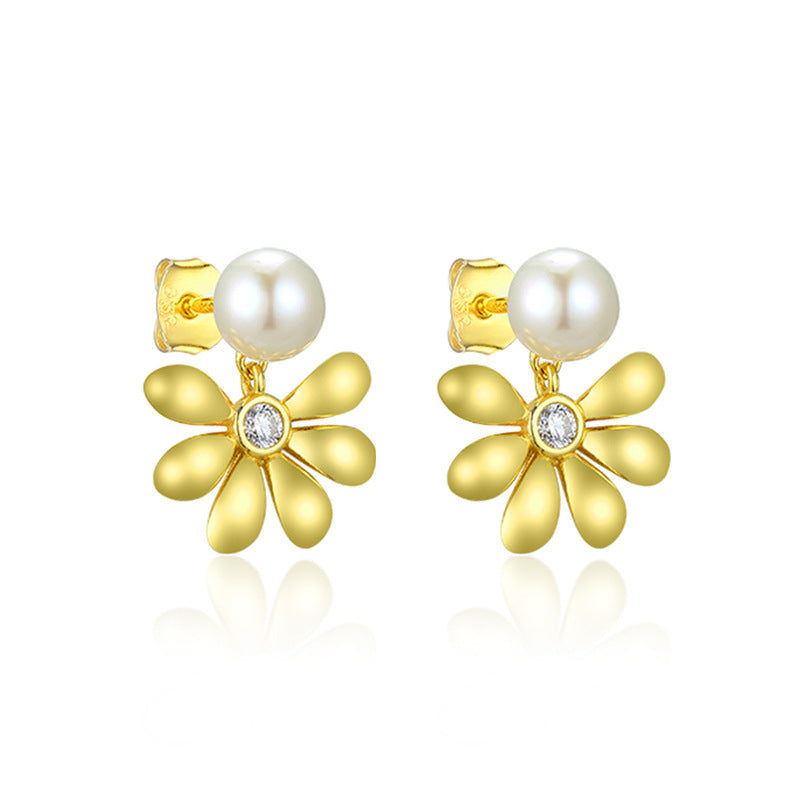 Blossom with Pearl Silver Drop Earrings for Women