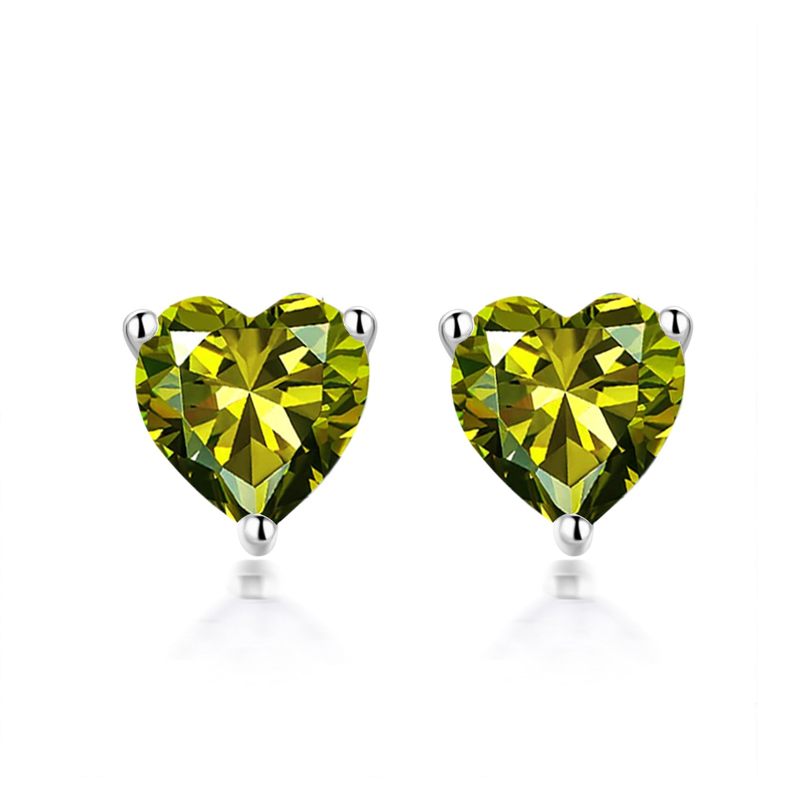 Three Prongs Heart Zircon Silver Studs Earrings for Women