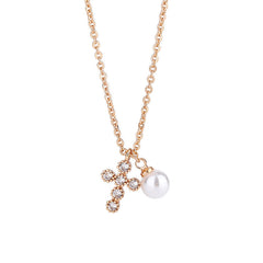 Zircon Cross with Pearl Silver Necklace for Women