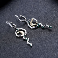 Natural Green Agate Creative Shape Sterling Silver Drop Earrings for Women