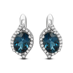 European Luxurious Natural Topaz Oval Shape Silver Studs Earrings for Women