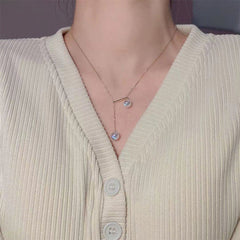 Gold Colour Double Pearls Dissymmetric Pendants Collarbone Necklace for Women