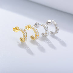 C-shaped Beading Pearl Silver Studs Earrings for Women