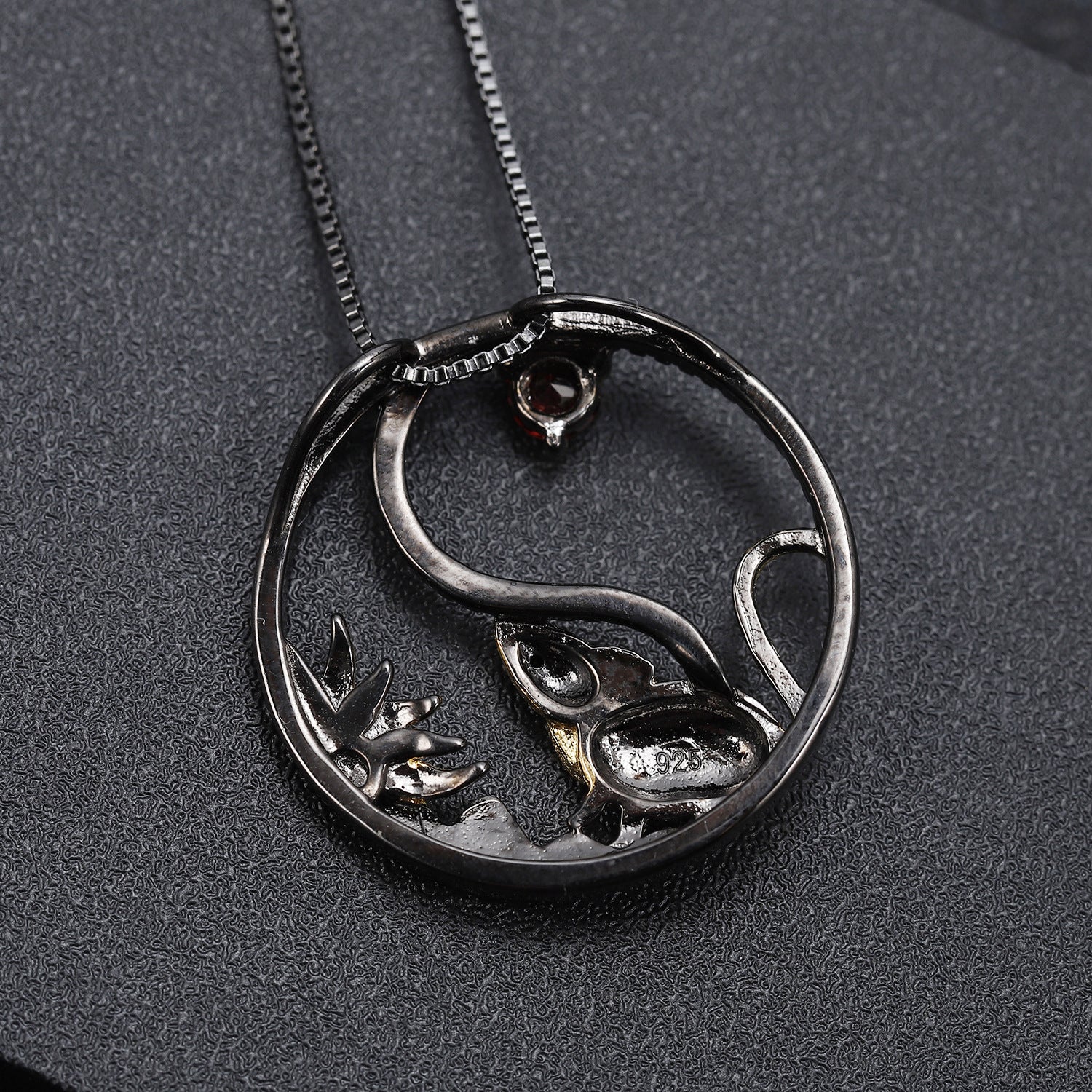 Chinese Style Element Design Zodiac Series Rat Natural Gemstone Pendant Silver Necklace for Women