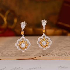 Natural Yellow Crystal Flower Drop Earrings